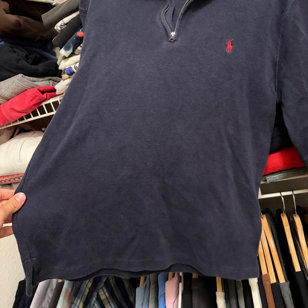 Polo Ralph Lauren Quarter Zip Boys XL Navy Blue Pullover Sweater Ribbed Cotton - Picture 9 of 9